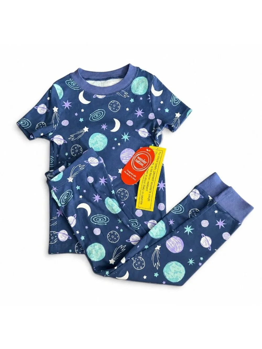 Wonder Nation 4T Space Planets Pajama Set NWT Navy Glow Sleepwear 2 Piece
